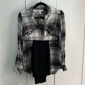 Motherhood Maternity - Leggings and Black & White Plaid Button-Down Shirt